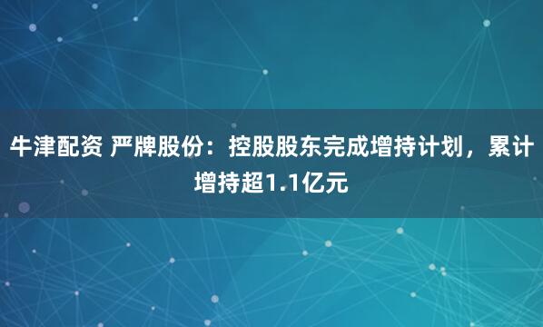 牛津配资 严牌股份：控股股东完成增持计划，累计增持超1.1亿元